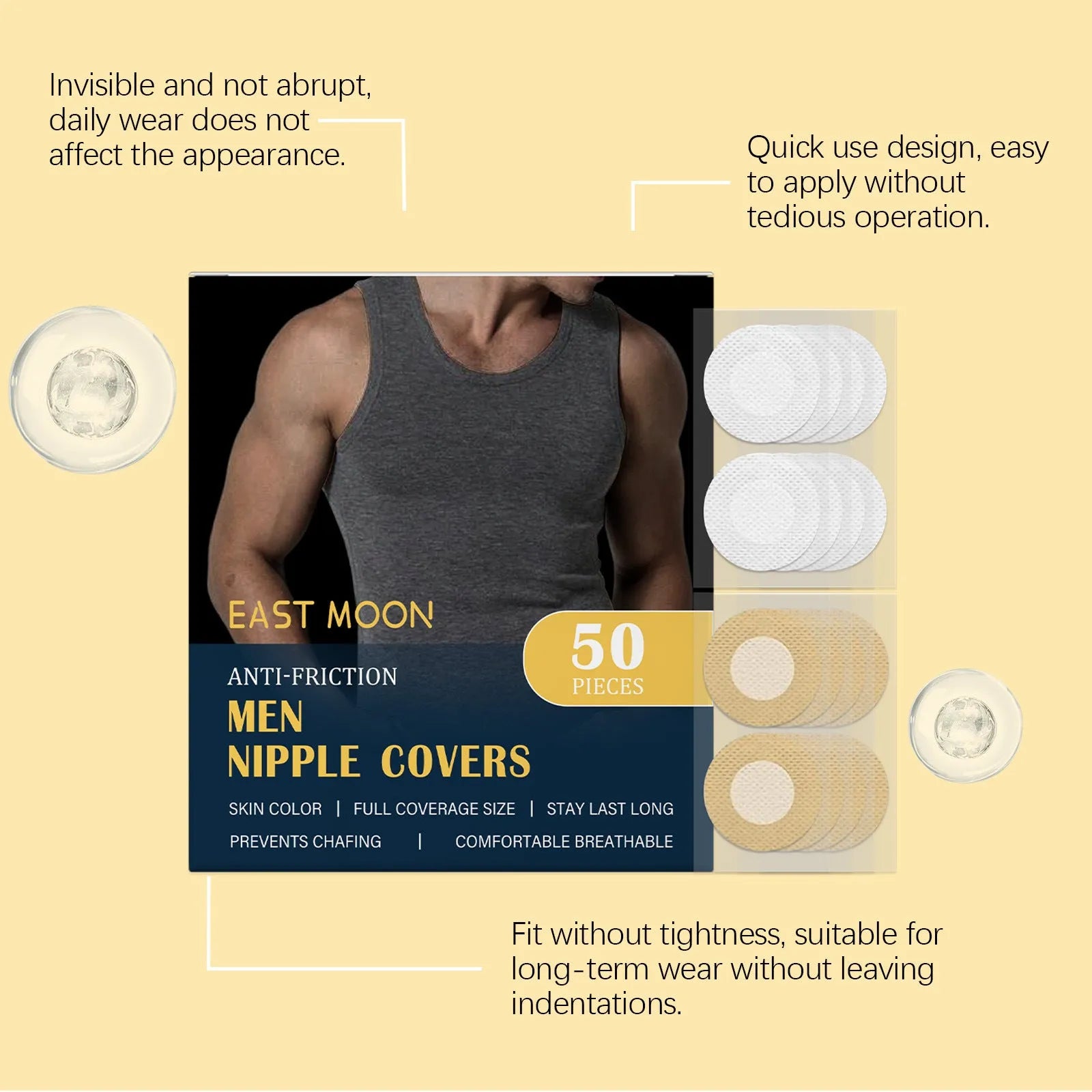 Men's sports anti friction chest patch pack of 50 pieces for running chafing protection