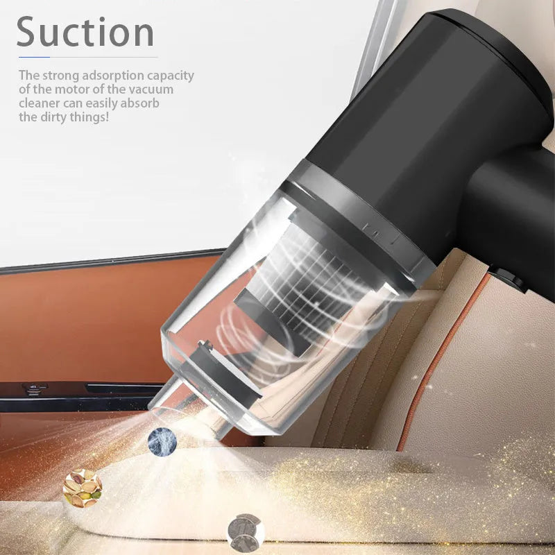 Wireless car vacuum cleaner in black colour with compact portable design for vehicle interior cleaning