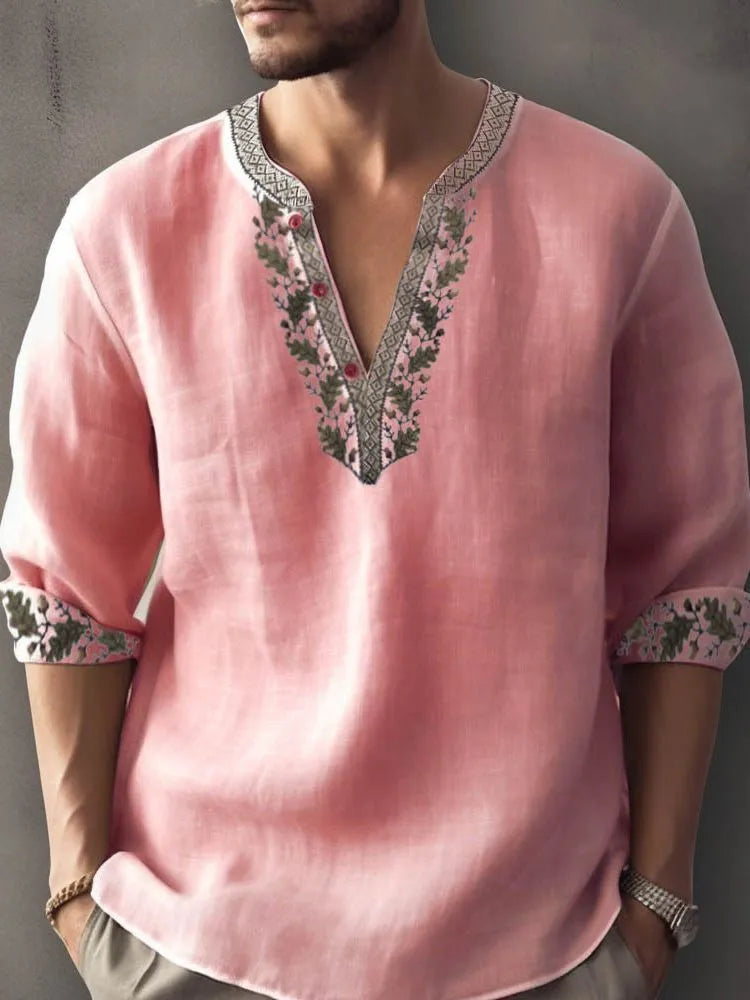 British style bamboo hemp short sleeve shirt with 3D thermal transfer stripe patterns in summer colours