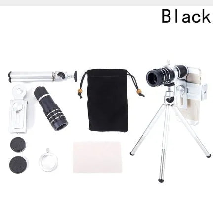 12X telephoto lens for mobile phone camera in red colour, compatible with iPhone and Samsung smartphones