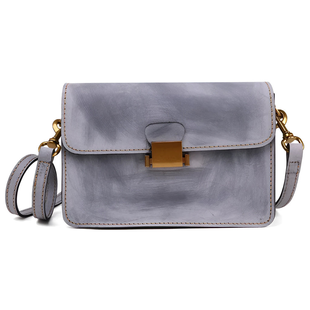 Foggy wax leather women's messenger bag coffee colour small horizontal square shape with lock closure