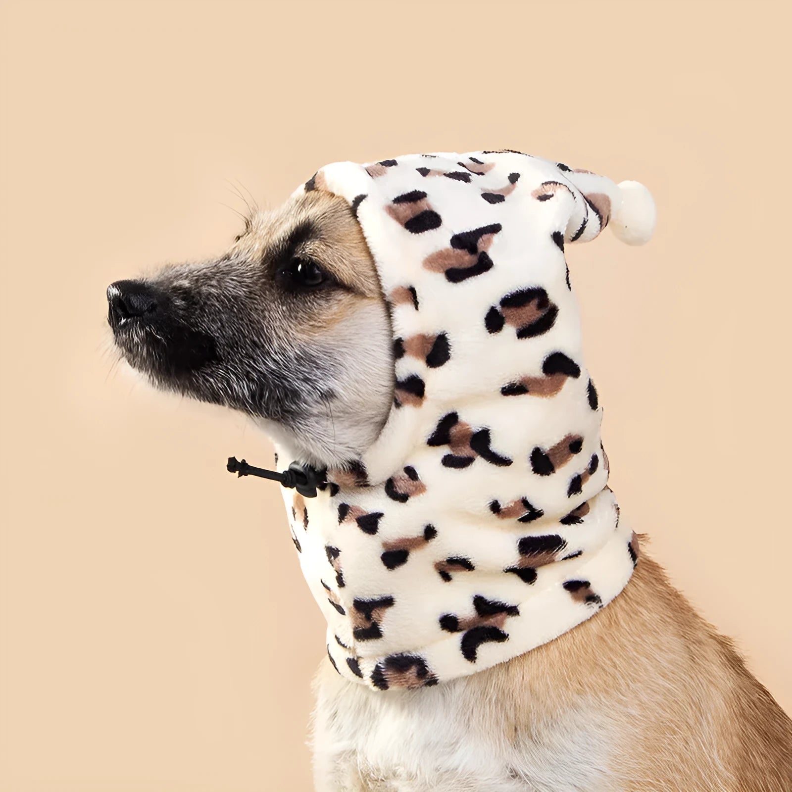 Bear-style rabbit ears cloth headgear for pets in leopard print, black, or red colours
