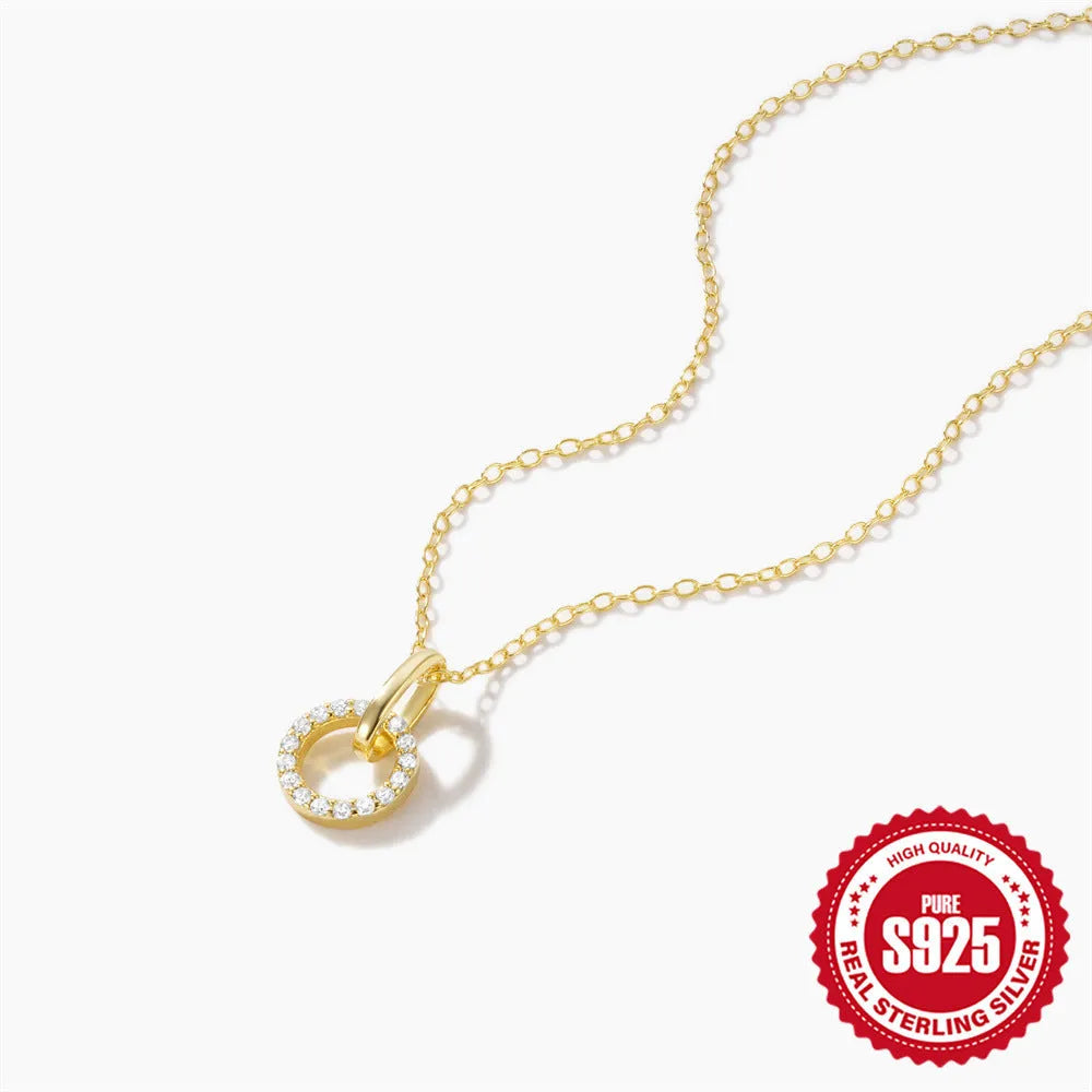 Gold-colour 925 sterling silver adjustable clavicle chain with geometric zircon pendant for women