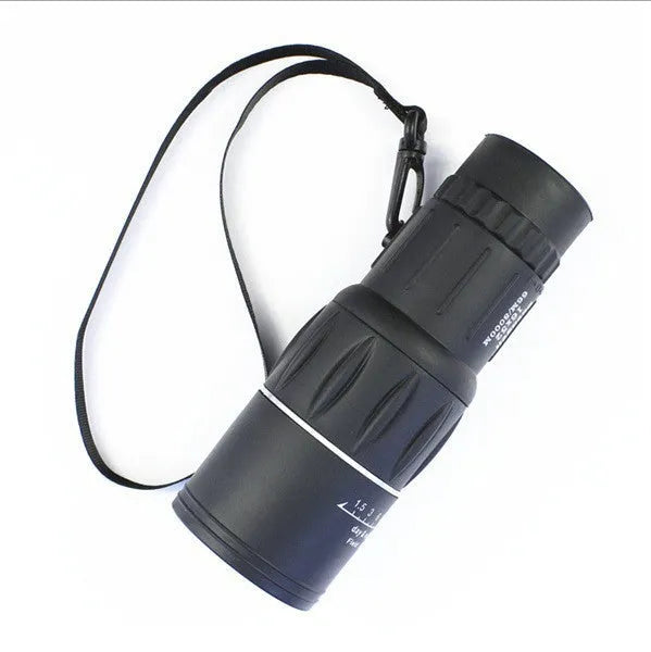 Black 16x52 high-power monocular telescope with 52mm lens and HD green film coating.