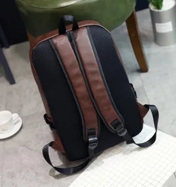 PU leather men's shoulder bag in black with double straps and stitching details