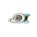 Reflective cartoon snail car bumper sticker measuring 12 by 8 centimetres.