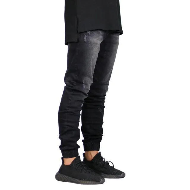 Men's 80% cotton stretch jeans in small straight leg style available in Black