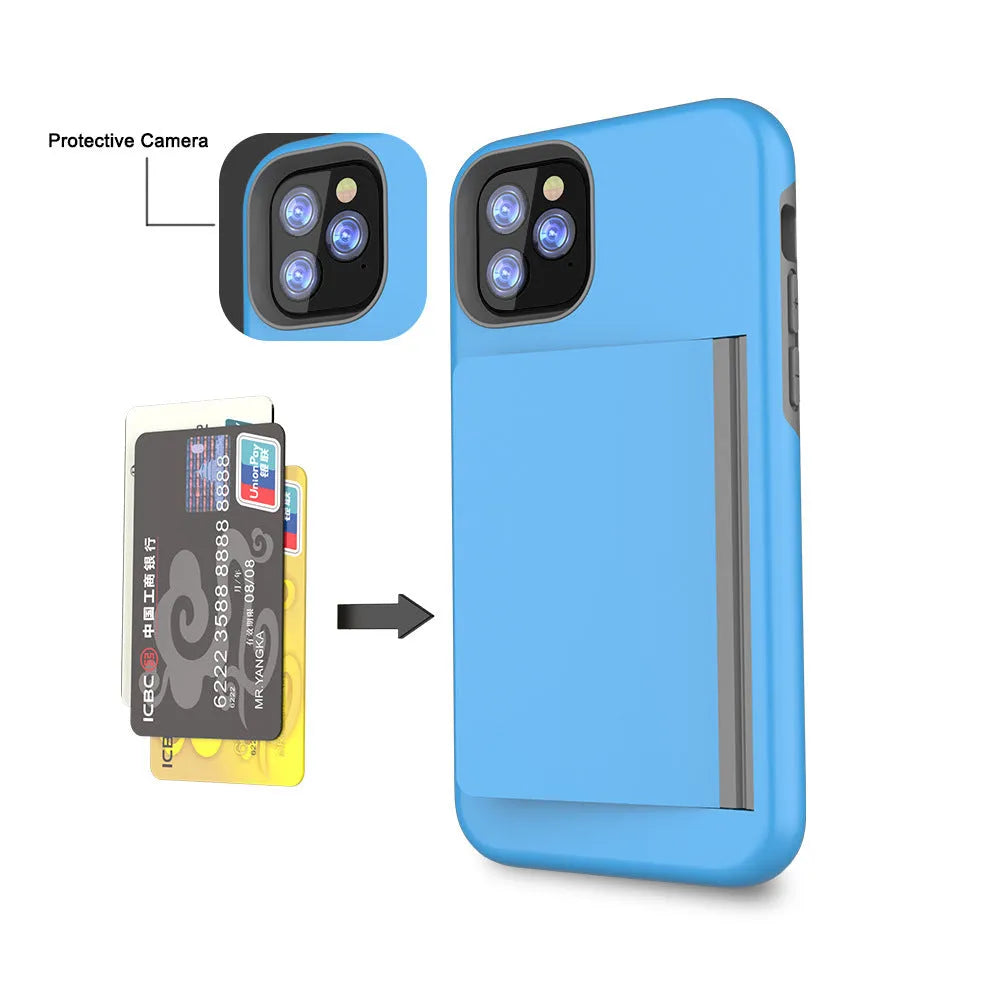 Solid colour protective mobile phone case for iPhone 11 series in black, red, pink, blue, dark blue, or purple