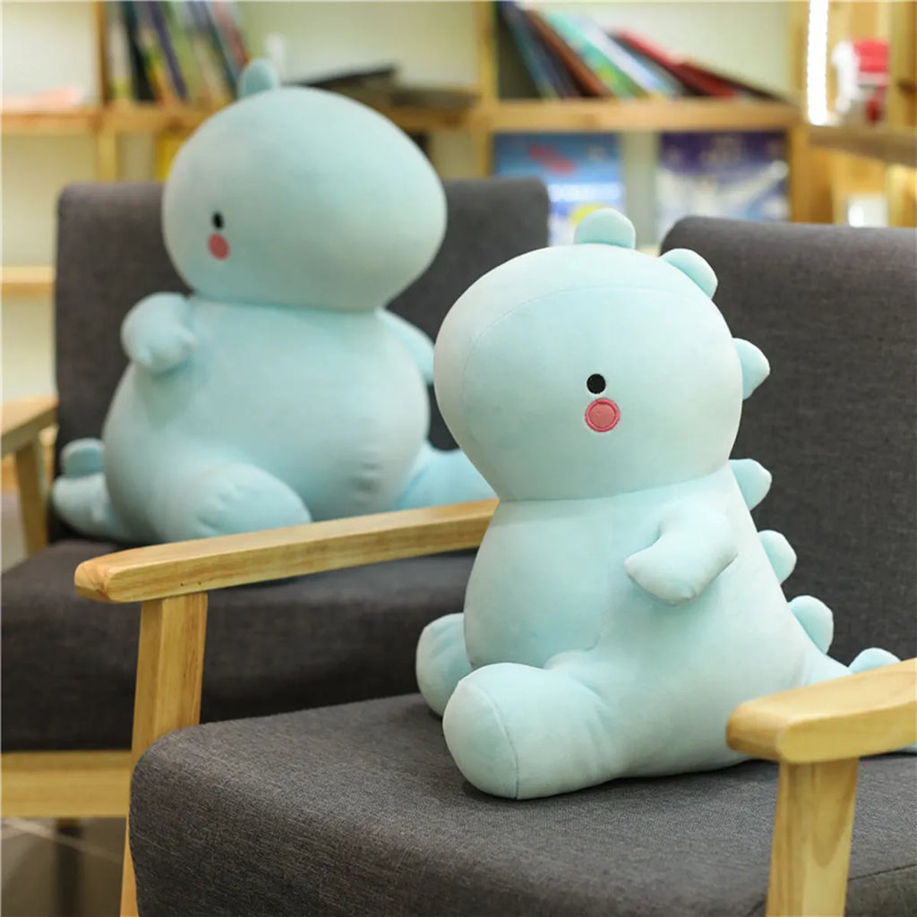 Soft down cotton dinosaur plush doll in blue colour, 30cm height, on a white background