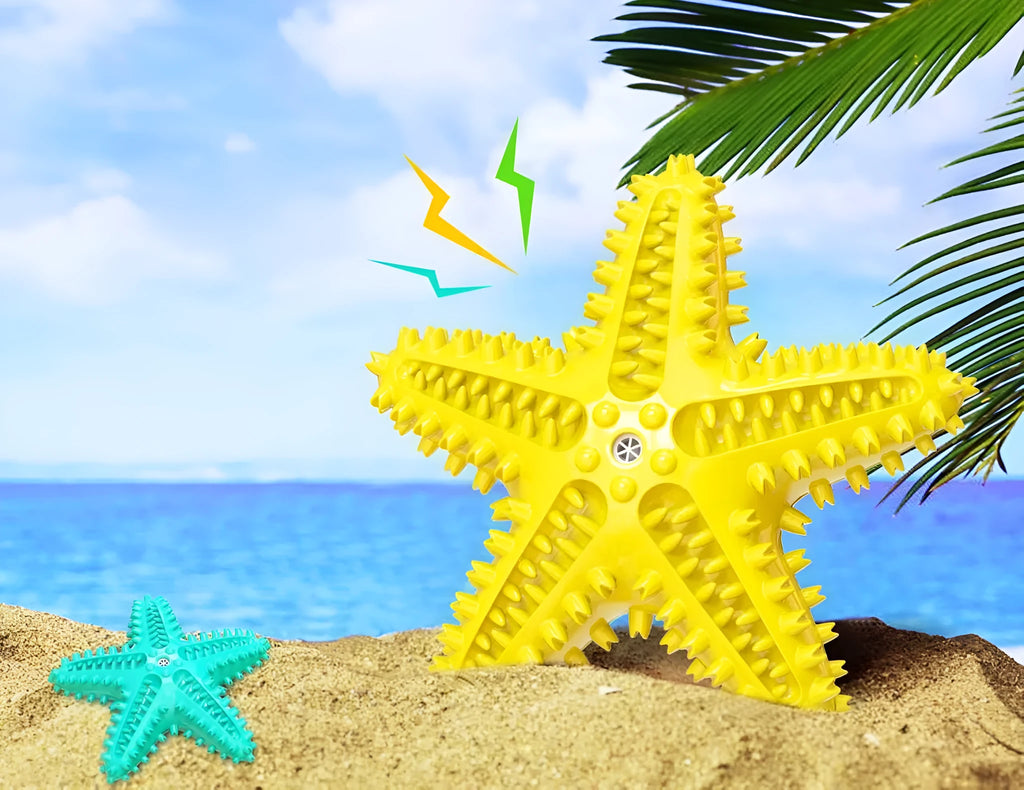 Starfish-shaped TPR dog toy in lake blue for dental cleaning and snack stuffing