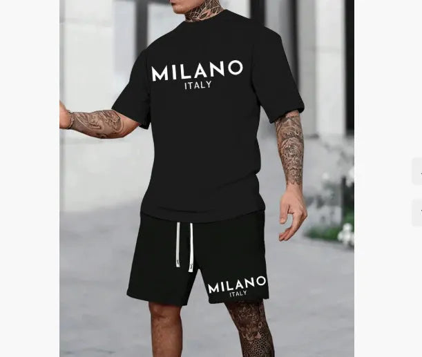 Men's European style polyester short sleeve suit with matching shorts in multiple colours