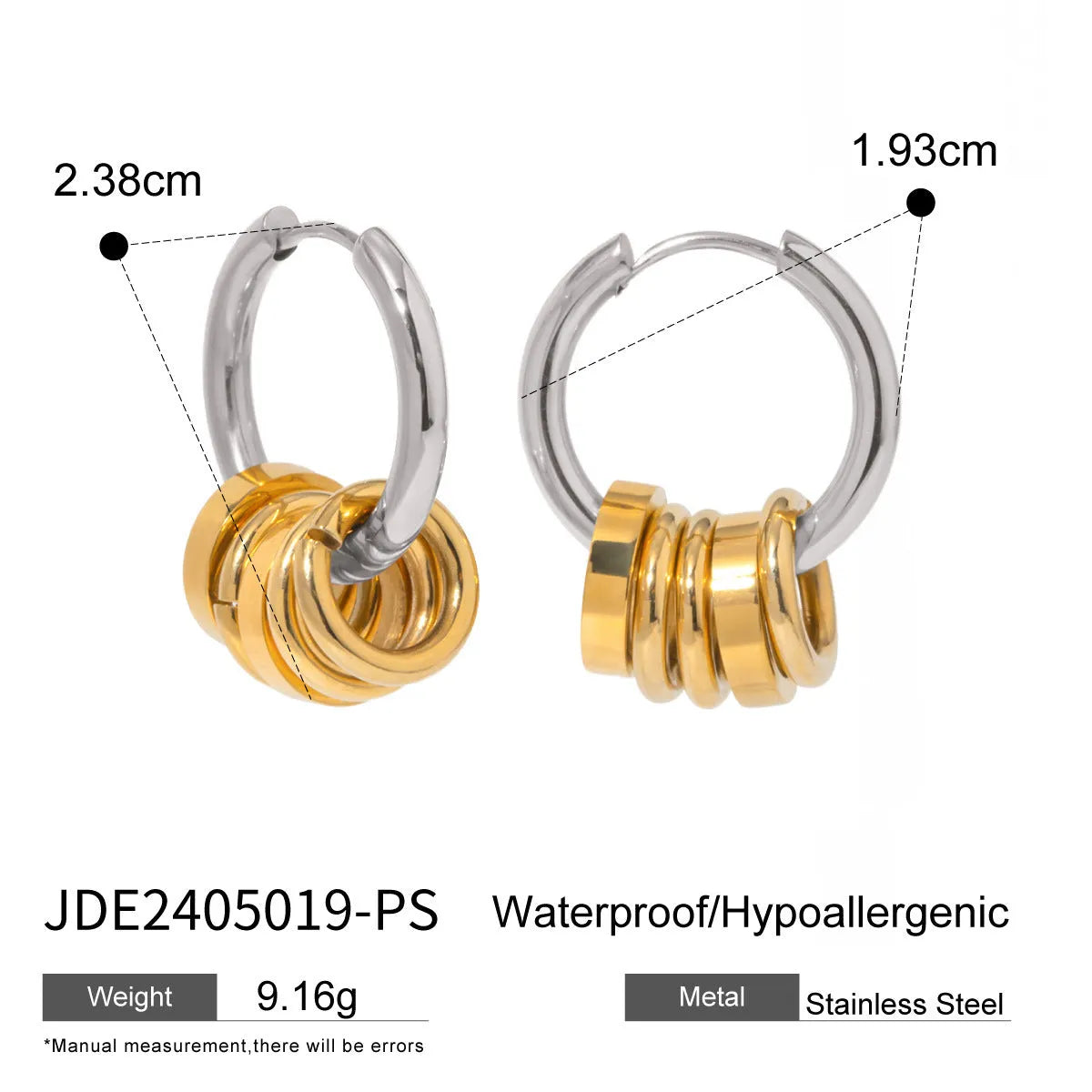 Stainless steel electroplated earrings in two colour options with ins style design