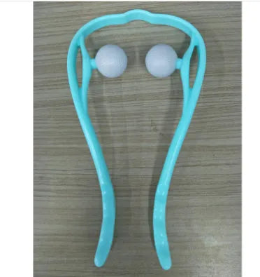 6-roller cervical neck massager in blue, ergonomic swan design, with 360° rotating massage balls and jade scraping board