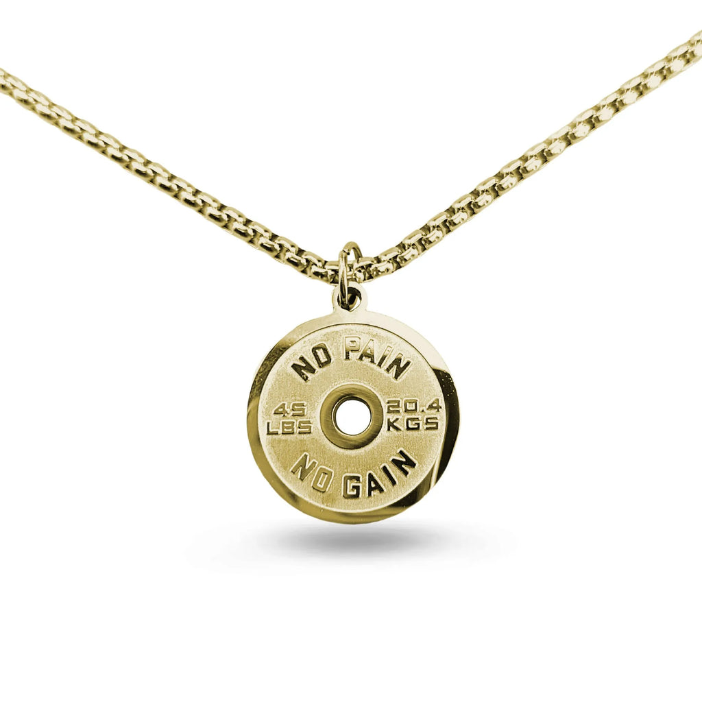 Polished stainless steel geometric barbell disk pendant necklace with choice of chain.