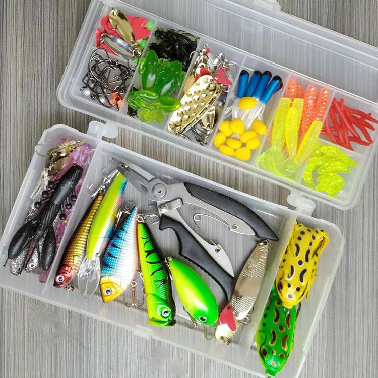 142-piece fishing lure set with fishing pliers and hard mino sequins in assorted colours