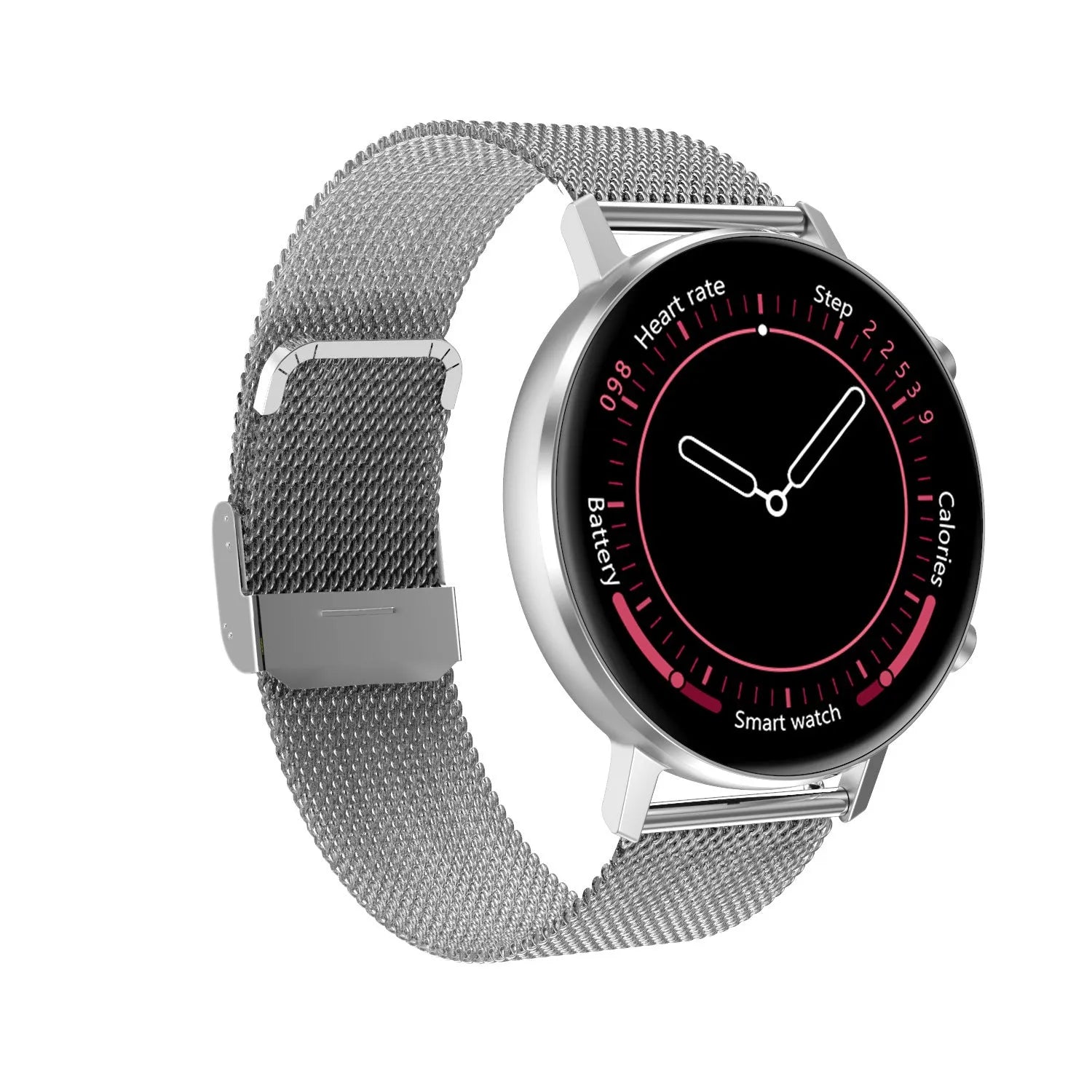 DT96 smart bracelet with colour screen and silver steel strap on a wrist