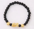 Imitation obsidian 18K gold bracelet with six brave words and little pearl on hand