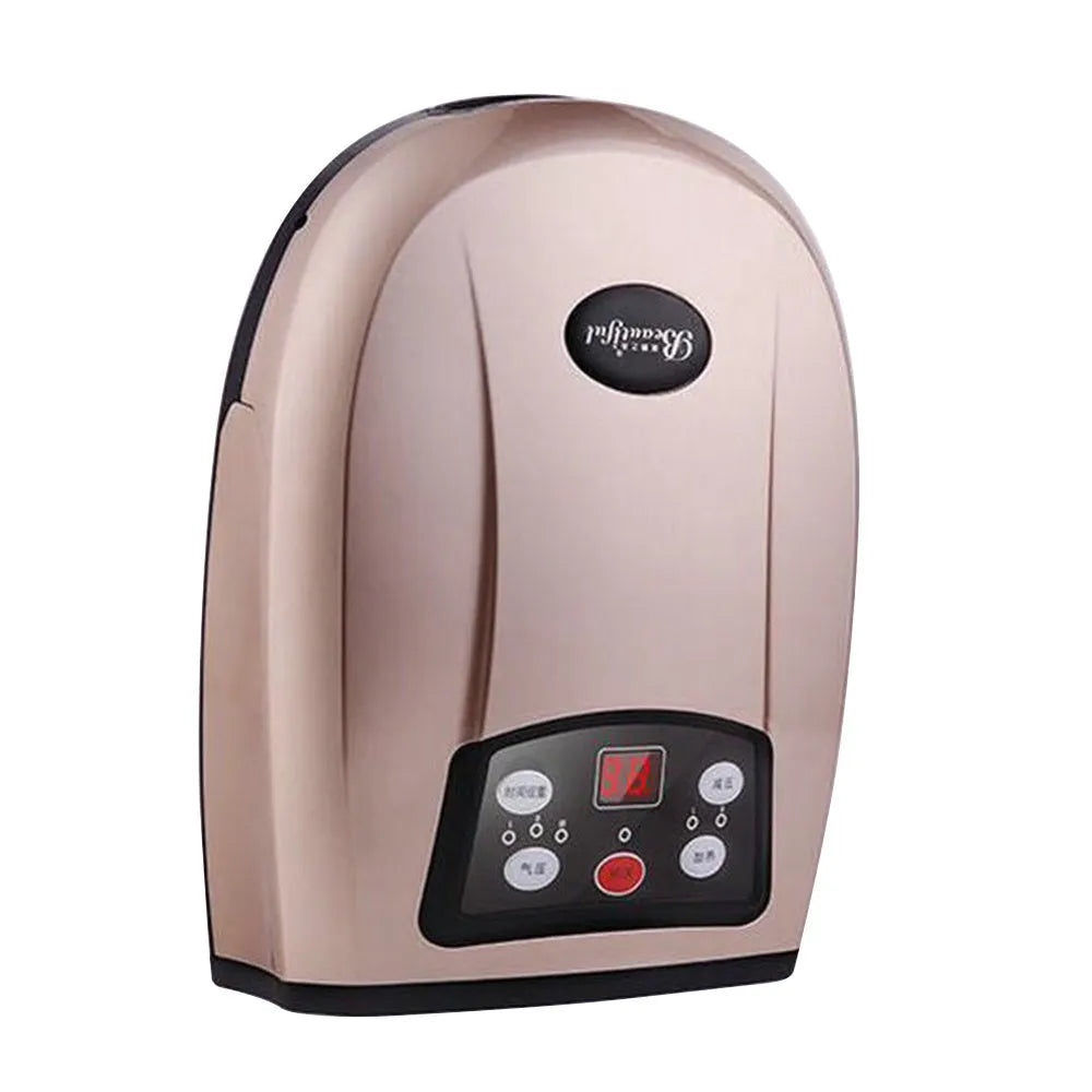 Electric heated palm massager in Pearl White with hand inside, showing 6W power and dimensions 265x220x90mm