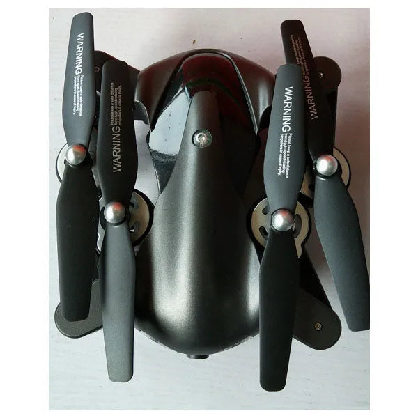 Black and gray four axis drone with 1080P camera, 33.2 cm width, on a plain background