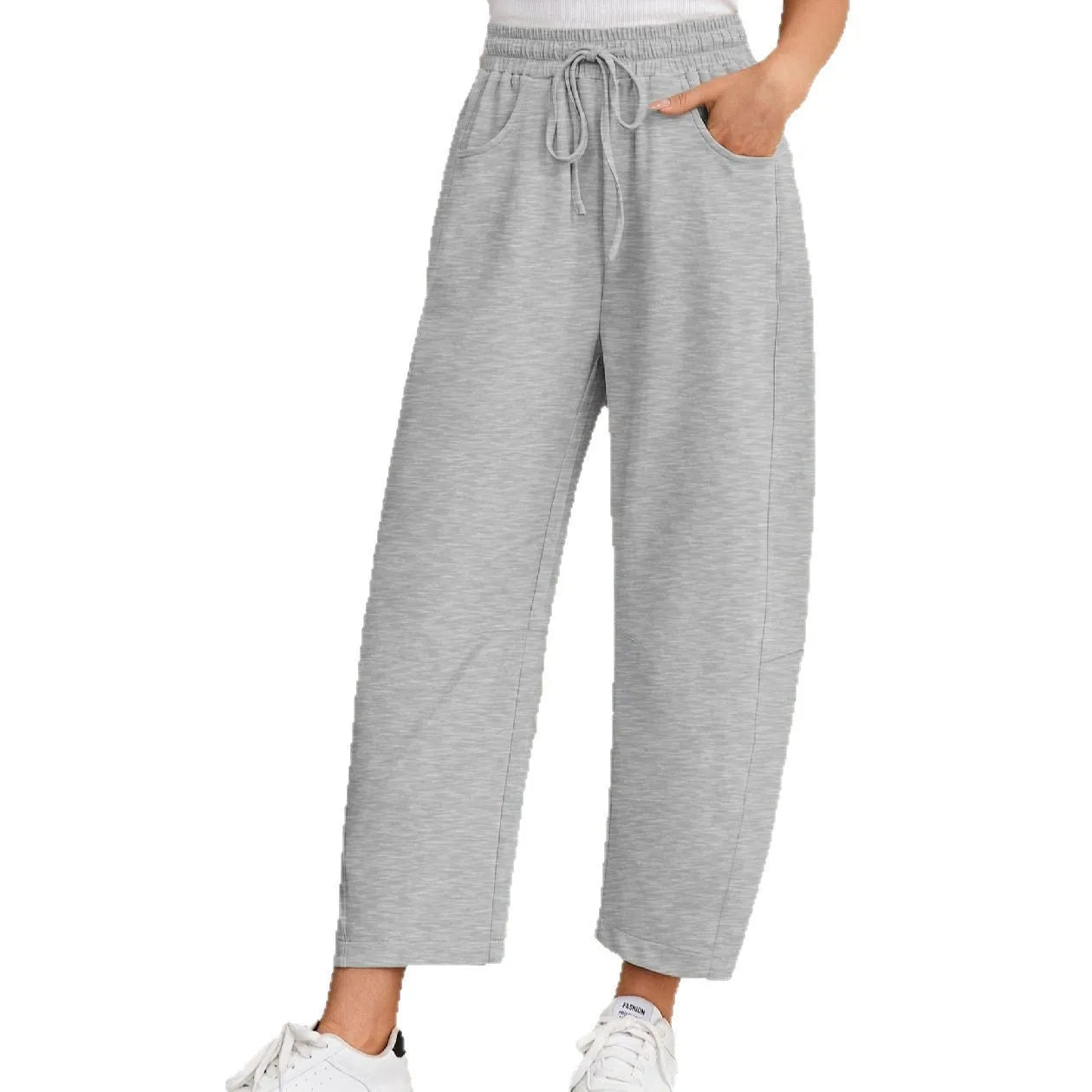 Cotton cropped sweatpants with elastic drawstring waist in loose street fashion style