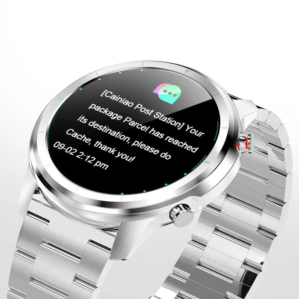 LEMFO LF26 smart bracelet on wrist showing 1.3-inch display, with touch and button controls, in a Brown Silver finish.