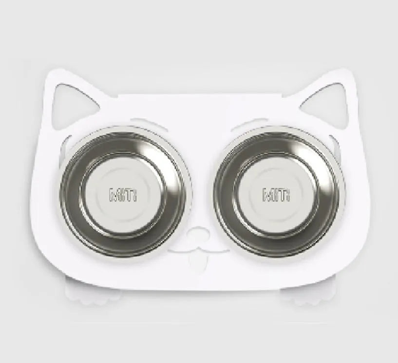 Anti-falling stainless steel pet feeding bowl in black with inclined design