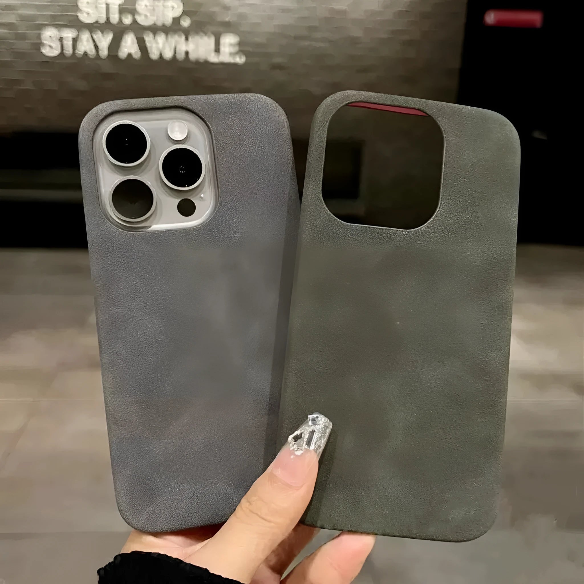 Suede phone case for iPhone, shockproof imitation leather cover with frosted finish, solid colour options