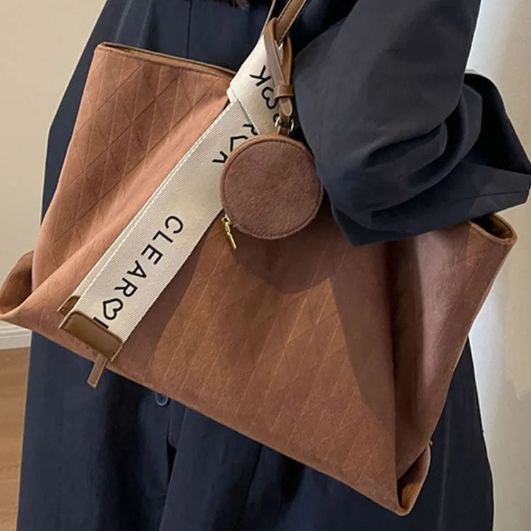 Soft polyester large capacity shoulder tote bag with multiple compartments in horizontal square shape
