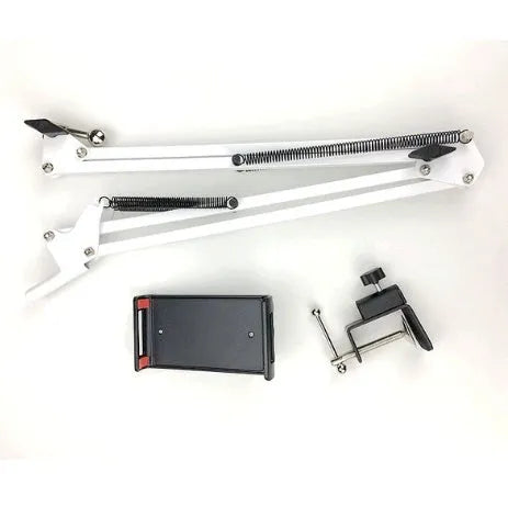 Adjustable phone tablet stand in black and white colours with 10cm height options