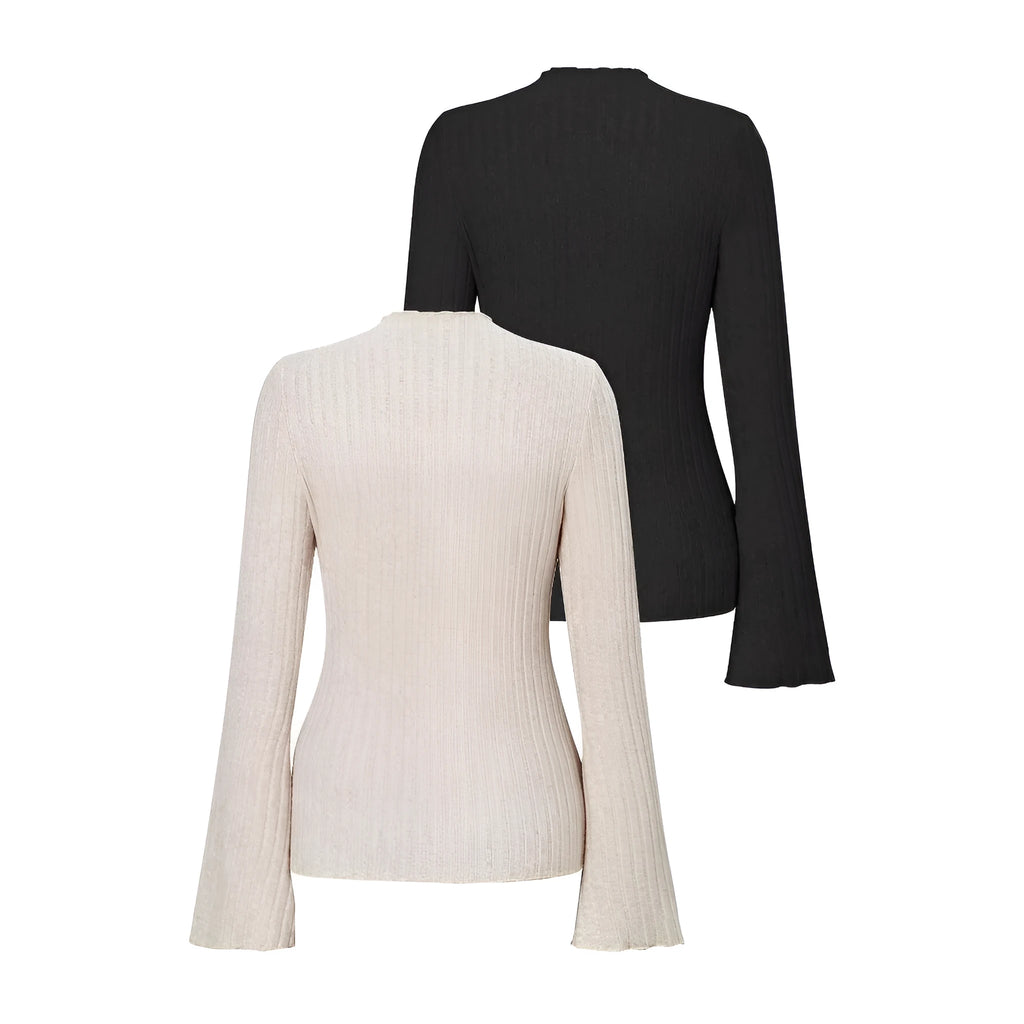 Long sleeve slim fit top with lantern sleeves and sunken stripe pattern in polyester fabric