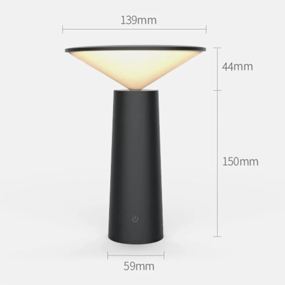 Black or white USB rechargeable table lamp with touch sensor and adjustable LED head.