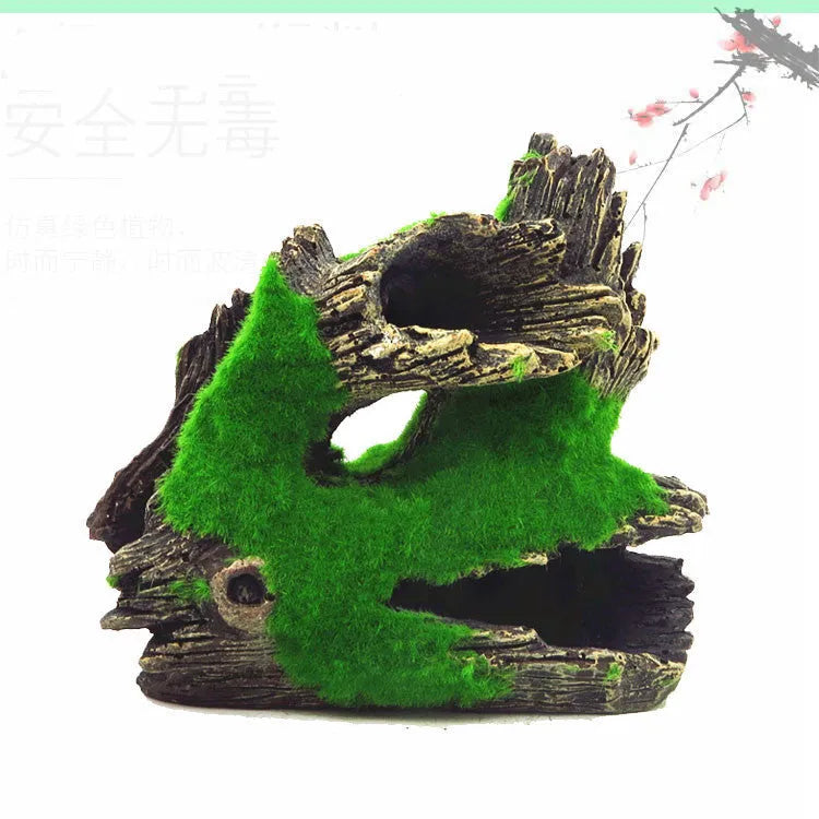 Qinjiayuan medium synthetic resin shrimp cave house with tree branch detailing for aquarium landscaping