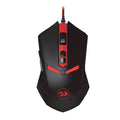 Black and red wired USB optical gaming mouse with six buttons and ergonomic shape