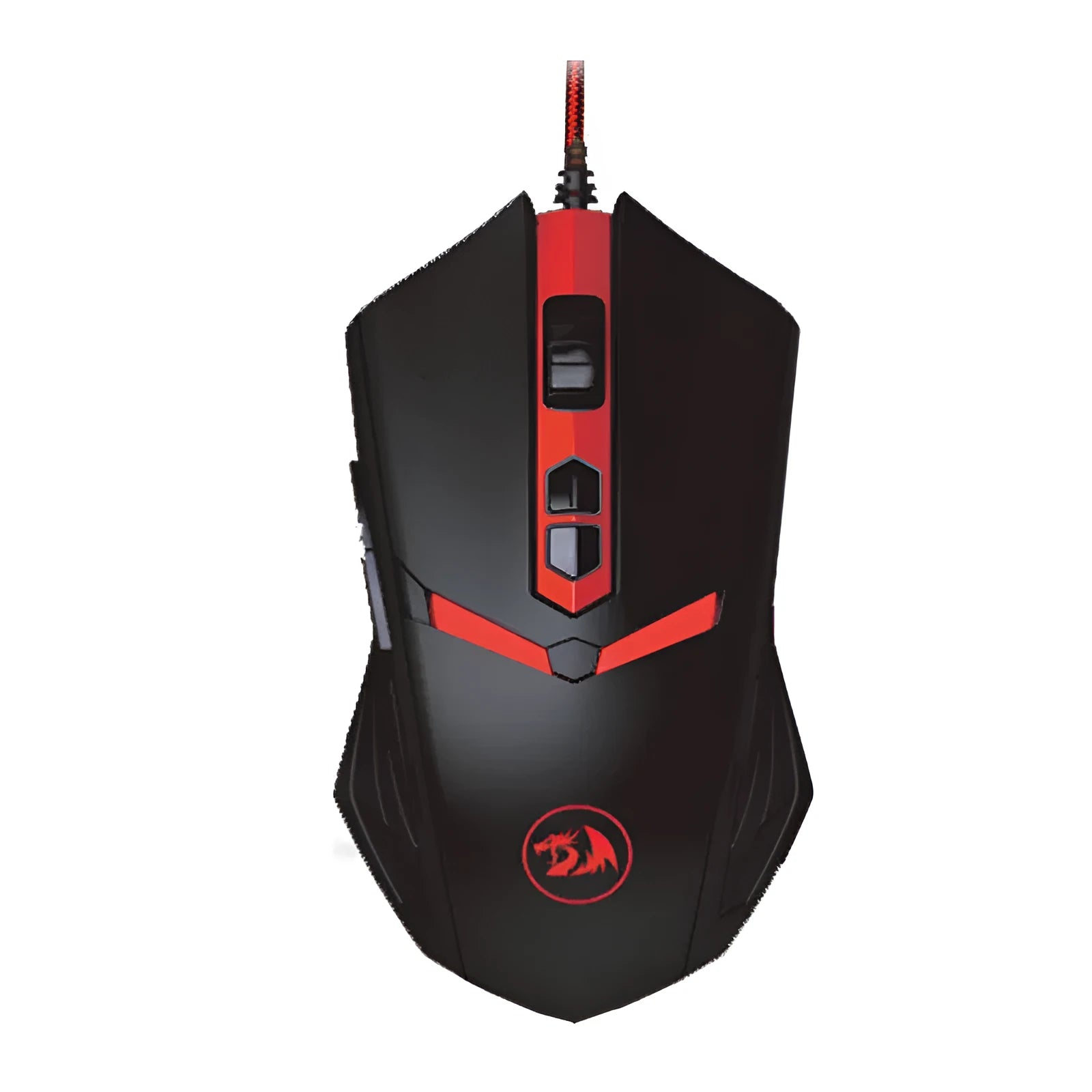 Black and red wired USB optical gaming mouse with six buttons and ergonomic shape