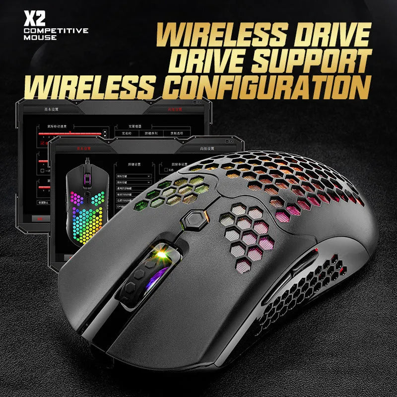 Free Wolf X2 wireless gaming mouse in multiple colours with RGB lighting and programmable buttons
