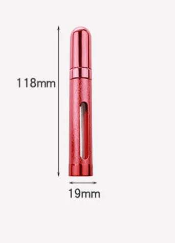 Slim 12ml aluminium and glass portable perfume bottle in multiple colours.