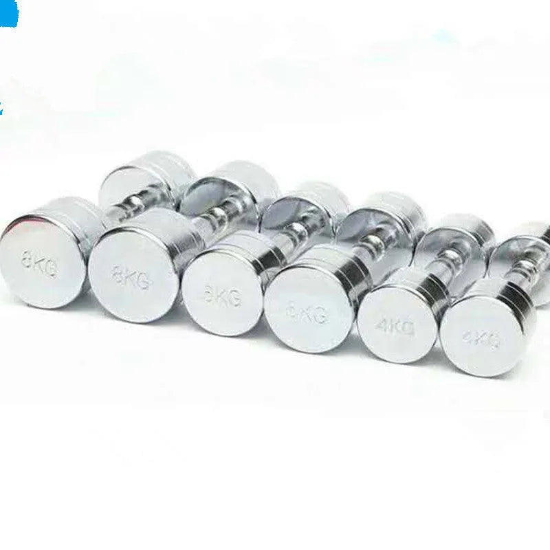 Pure steel electroplated dumbbell with silver finish and date-core rod handle