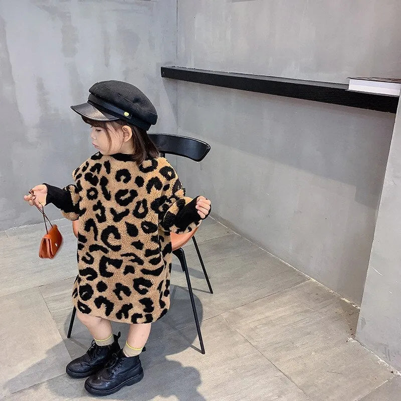 Girls long sleeve leopard print t shirt in brown, cotton blend, available in sizes 80 to 130 cm