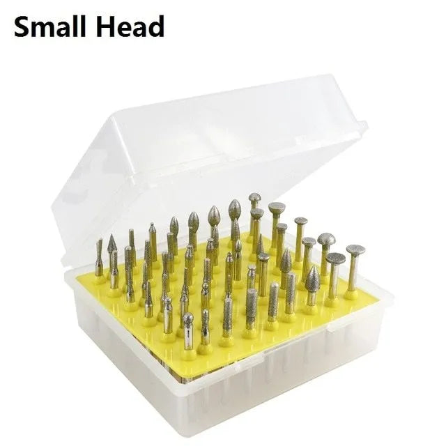Alloy diamond grinding heads with elliptical cone shape and 3mm shank for glass jade stone work