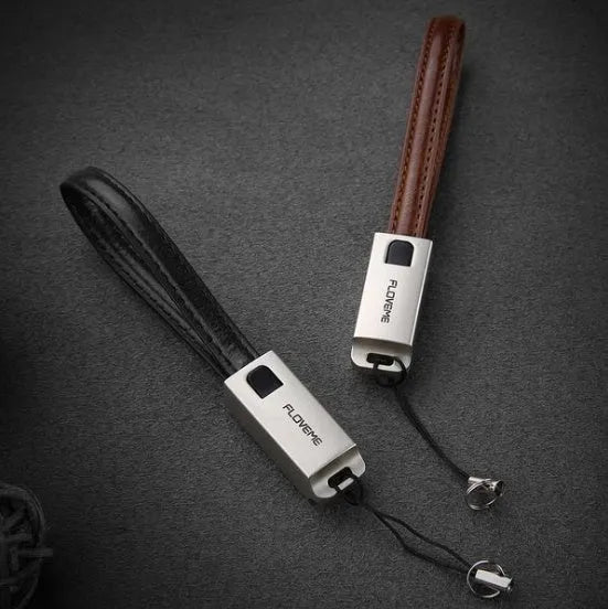 20cm leather iPhone lightning charging cable in black, brown and red colours with zinc alloy connectors