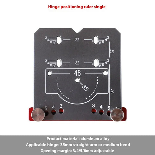 Red aluminium alloy hinge punch locator tool with adjustable margin settings for 35mm cabinet hinges