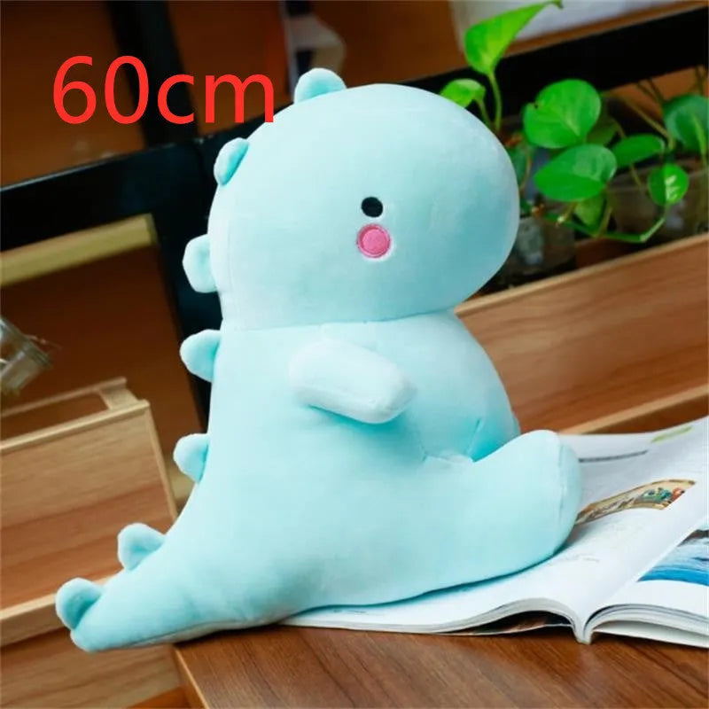 Soft down cotton dinosaur plush doll in blue colour, 30cm height, on a white background
