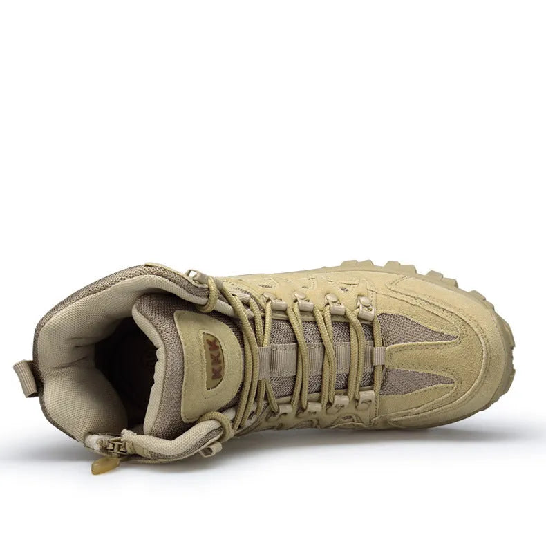 US Army Delta tactical boots in black and sand colours with velvet and leather upper, rubber sole