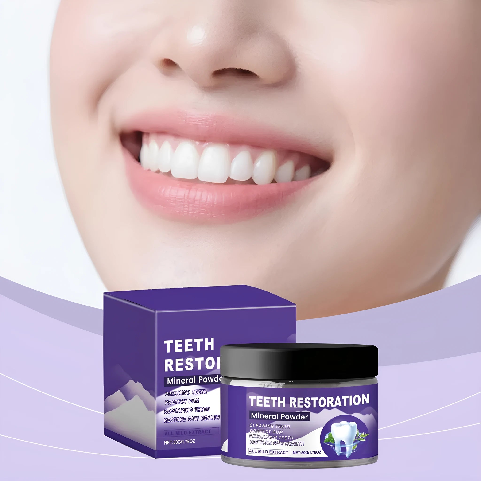 Oral care tooth powder 50g container with cleaning and stain removal for adults