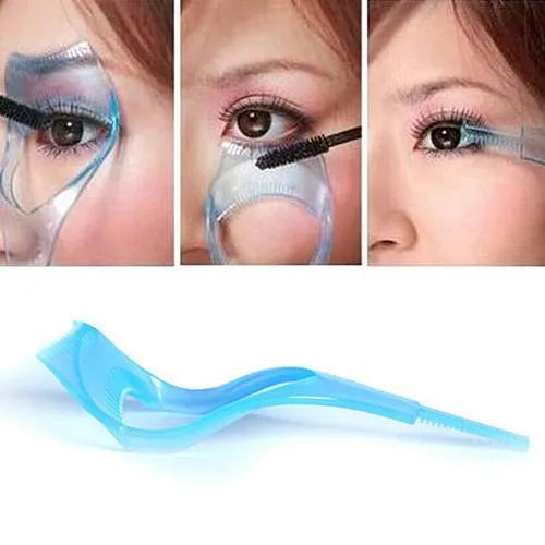 3 in 1 Mascara Shield Guard in pink ABS plastic showing lash comb edge