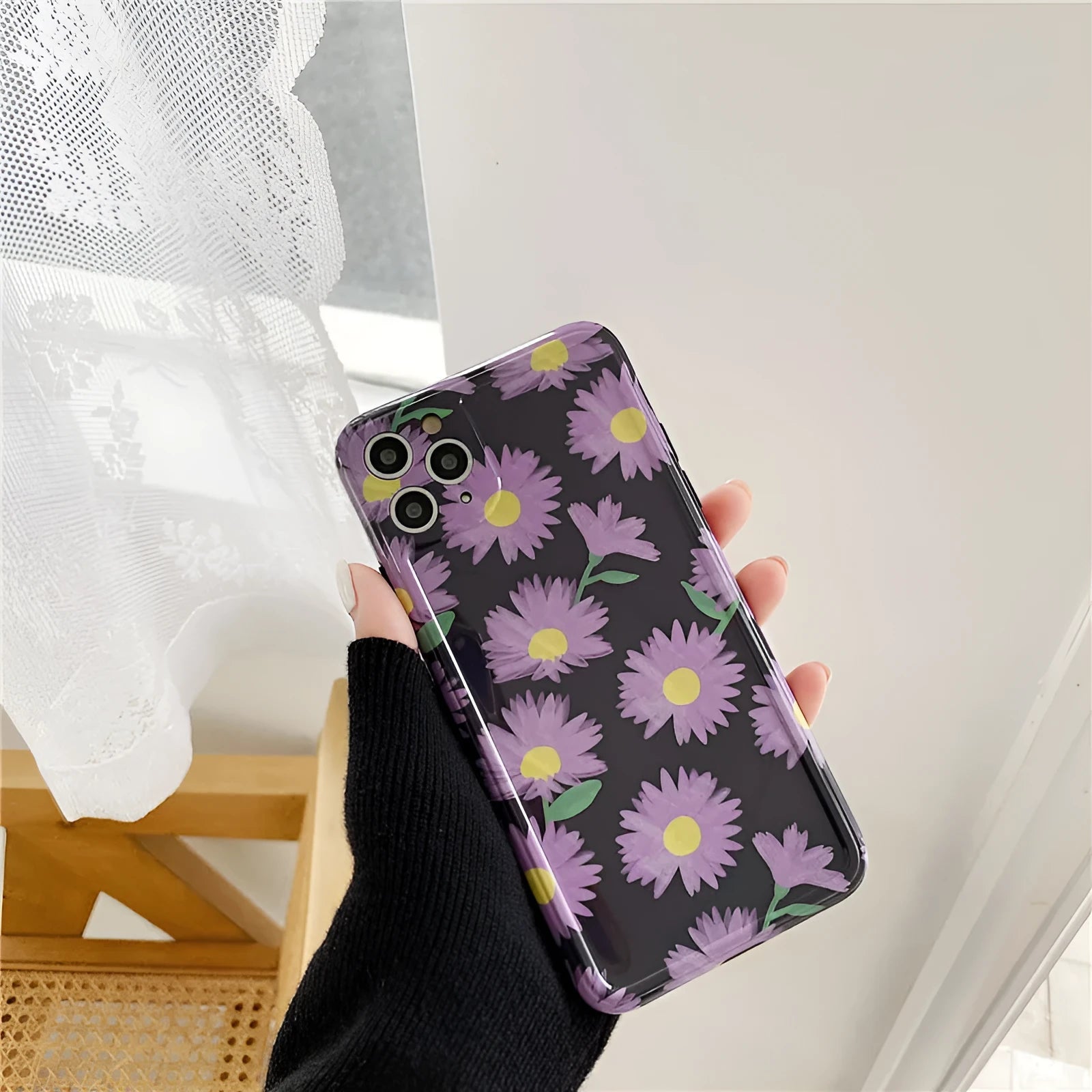 Purple daisy soft glue mobile phone case for Apple iPhone with floral design