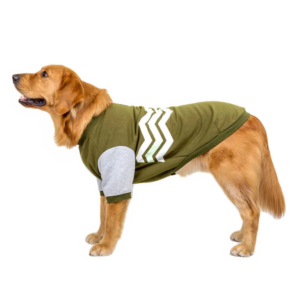 Wavy two-legged hoodie dog clothes in natural cotton with contrasting sleeves, available in green red blue sizes 3XL 4XL 5XL