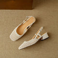 Women's woven hollow-out sandals with 4cm chunky heel and adjustable buckle strap