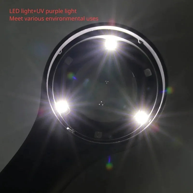 Professional magnifying glass with optical glass lens for jewellery tobacco alcohol appraisal in black or silver finish