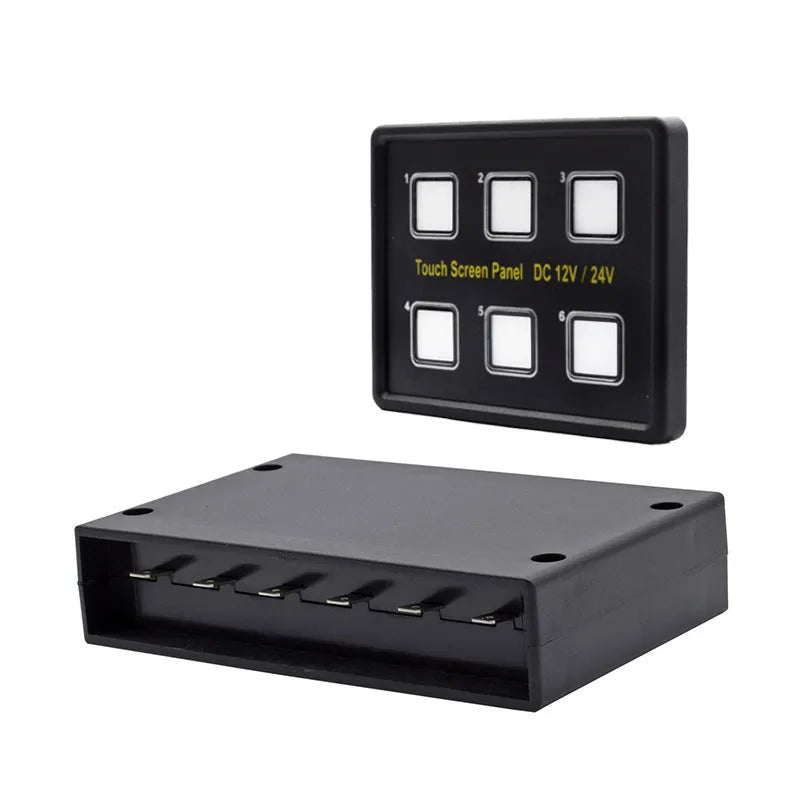 Wrangler 6-way touch switch panel black with blue and white LED indicators for car boat bus modification